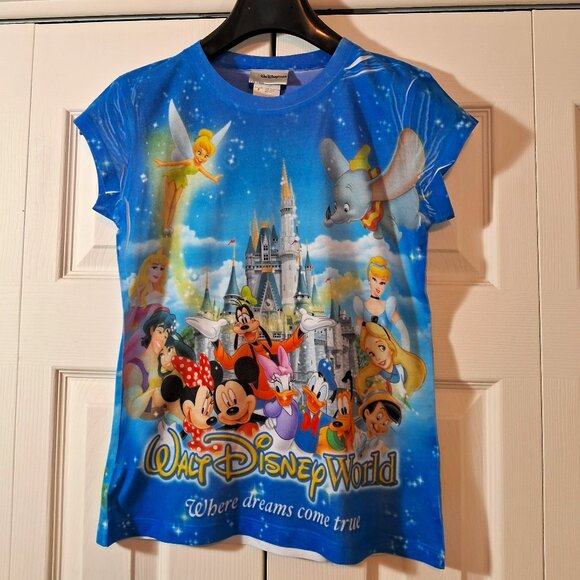 Disney Tops - Walt Disney World T Shirt Women Where Dreams Come True All Over Print Blue